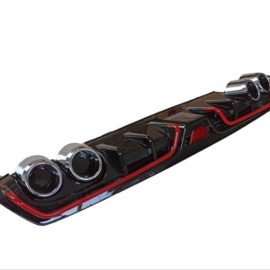 Honda Civic FC5 2016-2020 İçin Uyumlu Difuzor 4 Egzoz Piano Black Kırmızı Şeritli