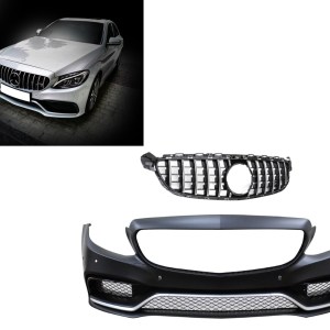 Mercedes W205 C Serisi İçin C63 Görünüm Ön Tampon Panjur (Silver Trim)-gtr Panjur İle