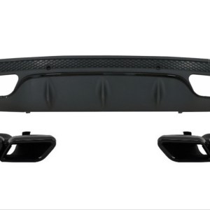 Mercedes W205 C Serisi İçin C63 Siyah Difüzör & Egzoz Seti (AMG Sedan) - Siyah Egzoz İle